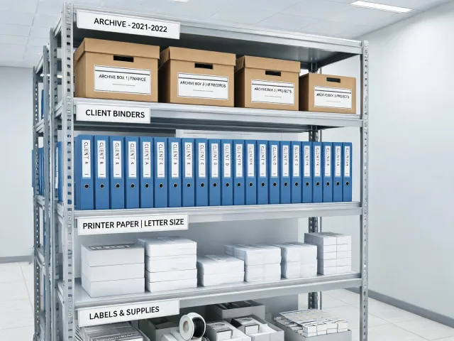Organized office storeroom